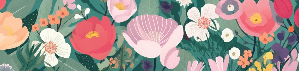 Happy Mother's Day greeting illustration with colorful spring flowers, Generative AI
