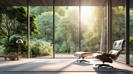 modern interior space nature view rendering, generative ai