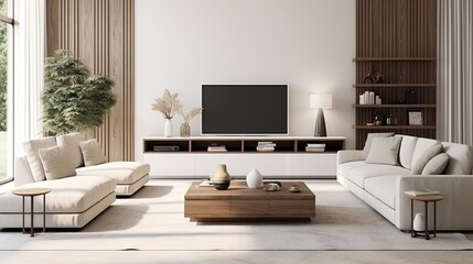 modern living room interior composition fluffy, generative ai
