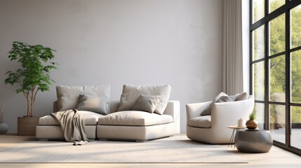 pouf gray armchair spacious living room, generative ai