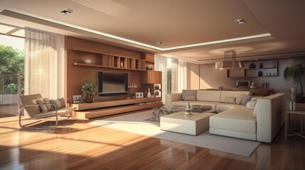 Naklejka premium rendering image modern living room, generative ai
