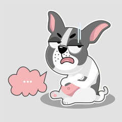 Disgruntled and angry bulldog, sad french bulldog with cloud, painted dog for sticker prints, cartoon dog talking