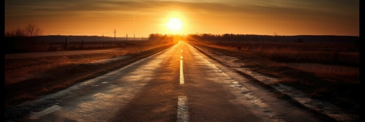 Sunset view on empty rural road