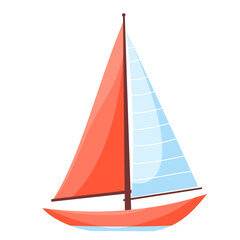 Flat vector illustration. Red sailing ship with white sails. Marine illustration on white background . Vector illustration