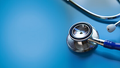 Medical Stethoscope Banner with blue blur background with copy space