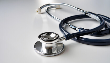 stethoscope for doctor checkup on health medical laboratory table background with copy space