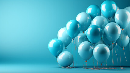 Blue helium party balloons. Generative Ai