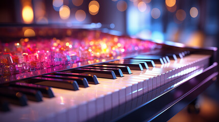 Bokeh background enhances piano keys. Generative Ai