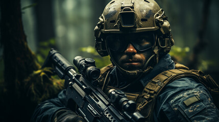 Camouflaged tactical commando soldier. Generative Ai