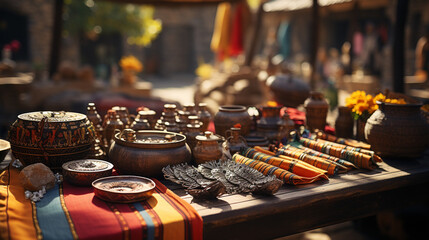 Ethical Handmade Souvenirs for Tourists on Traditional Maasai Market Stall. Generative Ai