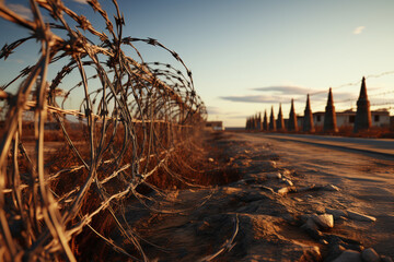 Fence with barbed wire swirls symbolizing oppression. Generative AI