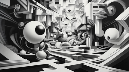 abstract art with noise and forms that create a feeling of relaxation, black and white, created with Generative AI technology