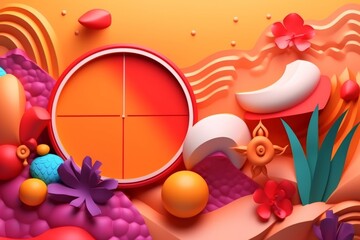 Obraz na płótnie Canvas Tropical Summer Themed 3D Abstract Background