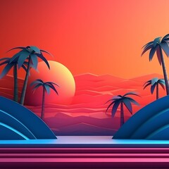 Fototapeta na wymiar Tropical Summer Themed 3D Abstract Background