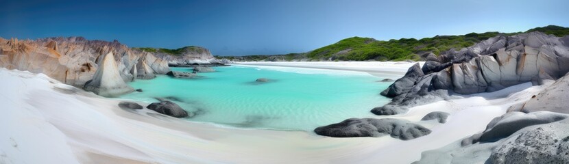 Tropical paradise beach with white sand and crystal clear blue water - obrazy, fototapety, plakaty