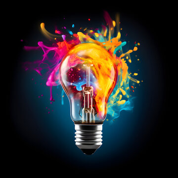 Creative Light Bulb Explosion With Multicolor Paint, Think Differently Concept