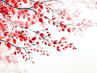 a lot of hanging from top watercolor branches with red leaves wallmural