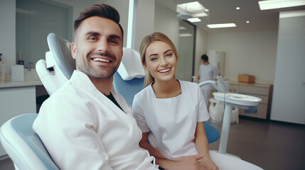 Pareja de dentistas sonriendo a cámara