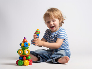 Fototapeta na wymiar little child playing with toys