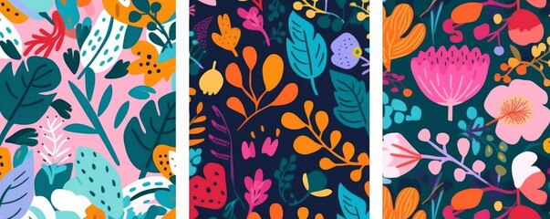 Seamless floral trendy bright patterns. Summer colourful abstract patterns. Bright beautiful floral patterns in modern style, Generative AI