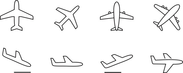 飛行機の線画アイコンセット