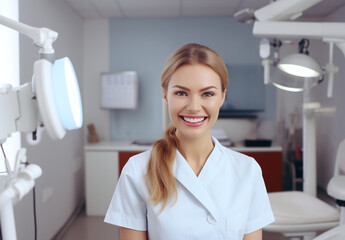 Doctora en consulta sonriendo a c&aacute;mara