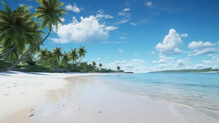 Beach with white sand and palms created with Generative AI