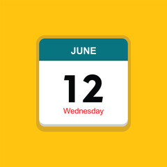 wednesday 12 june icon with yellow background, calender icon
