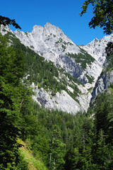 Obraz premium Schöne Berge im Klausbachtal bei Ramsau, Berchtesgadener Land, Oberbayern, Bayern, Deutschland