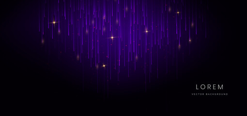 Abstract purple light lines on black background with lighting effect.