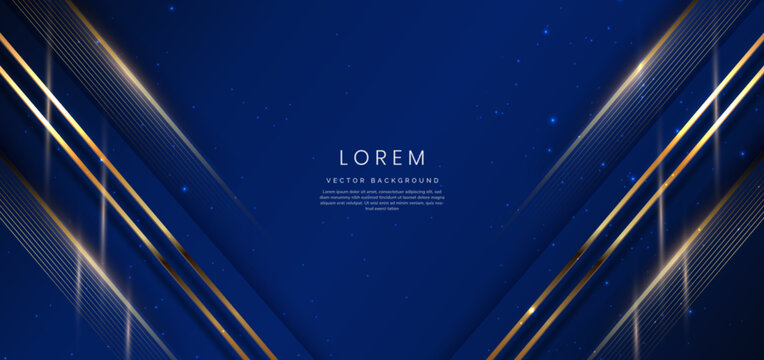 Abstract elegant dark blue background with golden line and lighting effect sparkle. Luxury template award design.