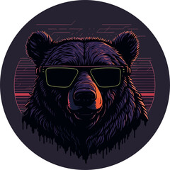 Stylish synthwave Bear with sunglasses illustration (Generative AI)