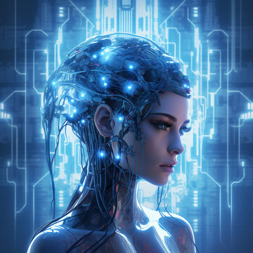 Androide femenina conectada a internet
