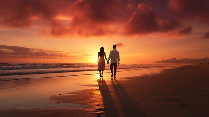 a couple enjoying a romantic sunset on the beach