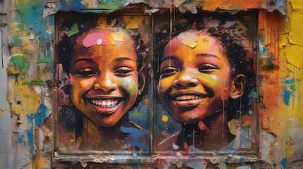 Obraz premium Graffiti art colorful people - AI generated