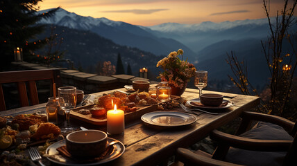 romantic dinner on the evening table.generative ai