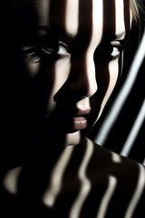 Obraz premium the lone woman in this image is reflected in a series of strips that form her eyes