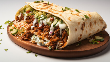 delicious tacos with beef meat, vegetables and sauce, closeup.generative ai