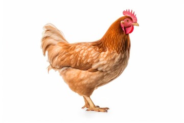 Fototapeta premium a chicken standing on a white background, created by Generative AI