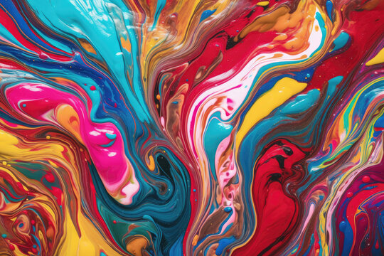 Mixture of colorful acrylic paints. Liquid marble texture. Fluid art. AI-generated image