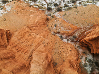 Konorchek Canyons Kyrgystan. Winter. Aerial drone view. Flying over. High quality photo