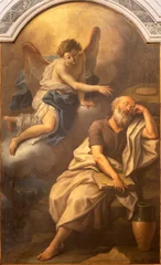  NAPLES, ITALY - APRIL 20, 2023: The painting Prophet Elijah Receiving Bread and Water from an Angel in church Basilica santuario di Santa Maria del Carmine Maggiore by Giovanni Sarnelli (1714 – 1793) © Renáta Sedmáková