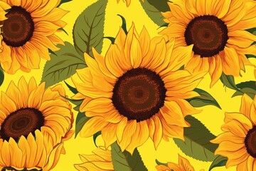 Vibrant Yellow Summer Sunflower Background Illustration