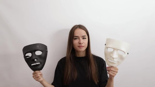 teenager with black and white mask, mental health,healthy mind, theater actor
