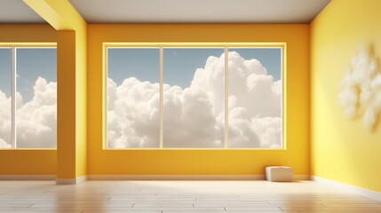 stage showcase door cloud abstract yellow minimal cylinder room pedestal. Generative AI.