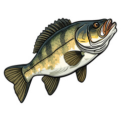 Bass fish illustration, freshwater sportfishing