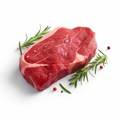 Fresh raw beef steak with spices and herbs on a black background