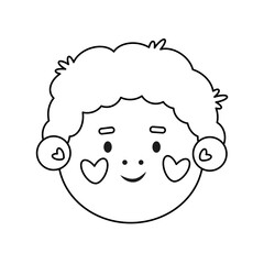 Smiling cute face of children in doodle style isolated on white background. Funny joyful cartoon smiling little kid