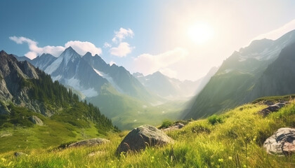 High mountain in morning time. Beautiful natural landscape, generative ai