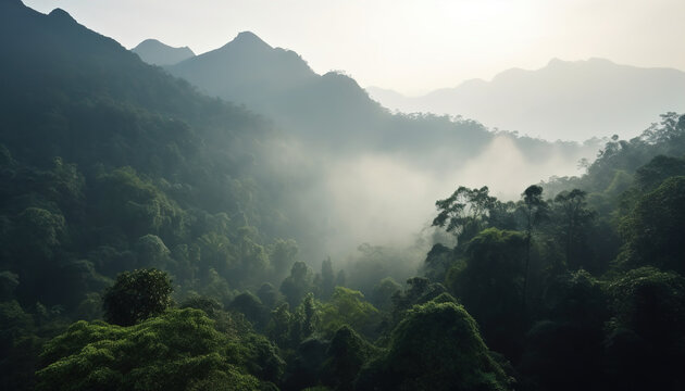 Mountains under mist in the morning Amazing nature scenery form Kerala God's own Country Tourism and travel concept image, Fresh and relax type nature image, generative ai